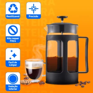 Cafeteira Francesa 350ml Vidro Preta Preparo Cappuccino IZEFOAM PRO