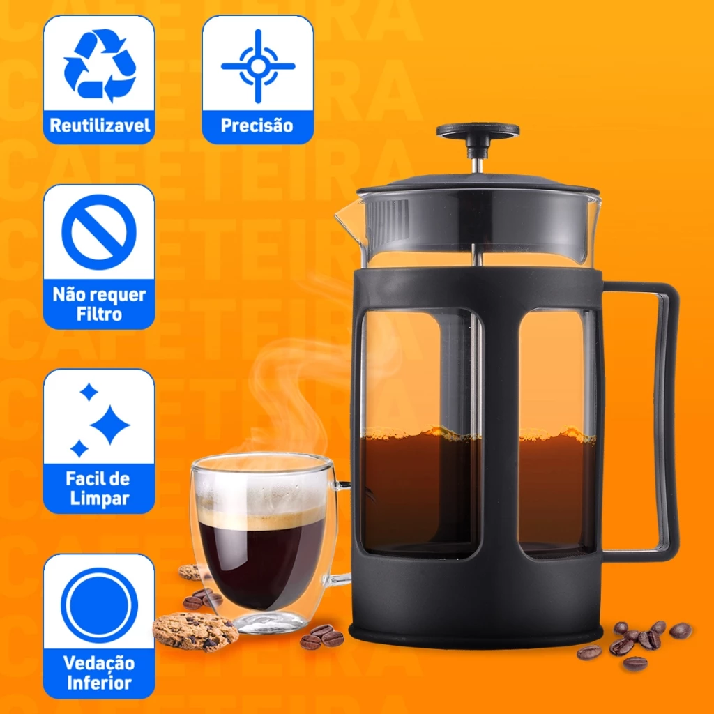 Cafeteira Francesa 350ml Vidro Preta Preparo Cappuccino IZEFOAM PRO