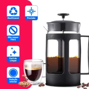 Cafeteira Francesa 350ml Vidro Preta Preparo Cappuccino IZEFOAM PRO