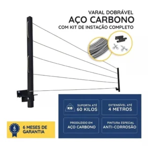 Varal de Parede Retrátil Dobrável Aço 20m Compacto IZEORGANIZE PRO