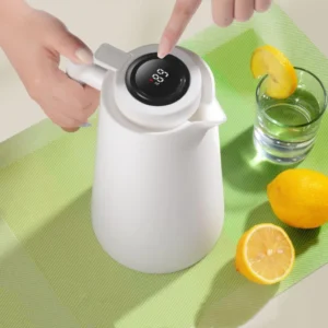 Garrafa Térmica 1 Litro Termômetro LED, Design Moderno, Alça de Madeira IZEHOT PRO