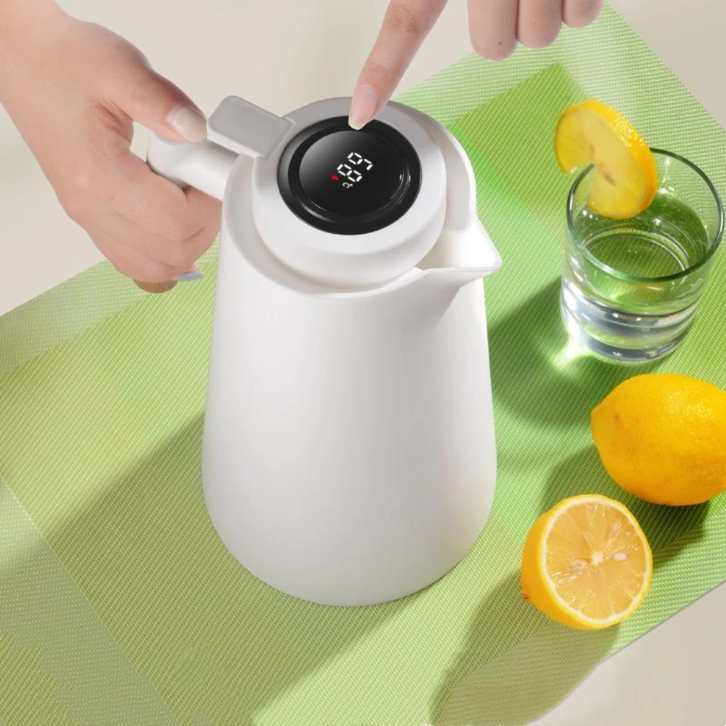 Garrafa Térmica 1L com Termômetro LED, Cabo de Madeira e Isolamento 24h IZEHOT DESIGN