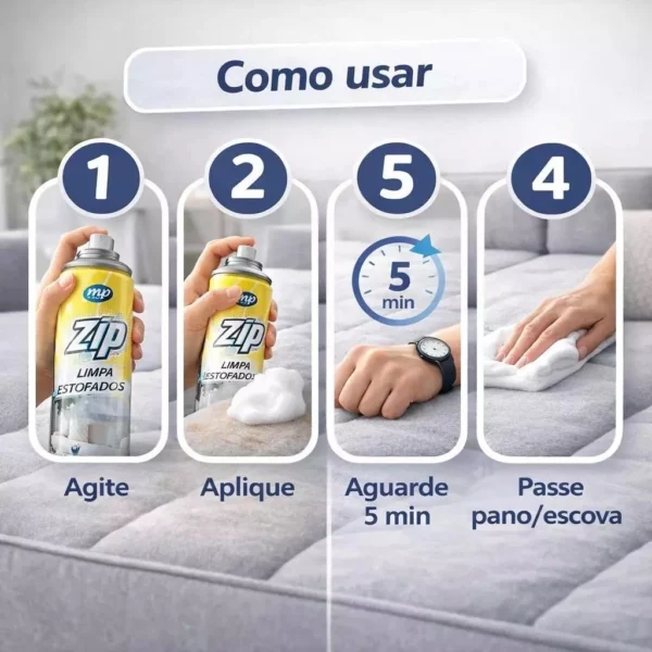 Espuma para Limpeza de Estofados Multiuso, Remoção Profunda, Cheiro Refrescante ZIP CLEAN IZEDEEP FRESH IZESHOP Modo de uso da espuma de limpeza ZIP CLEAN