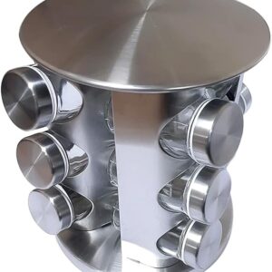 Porta Condimentos Giratório 12 Potes Vidro Inox Aço Escovado Premium IZEFLAVOR PRO