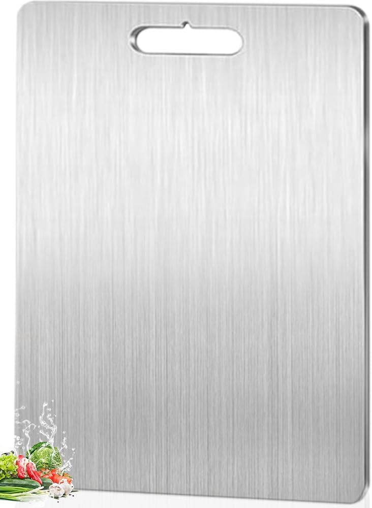 Tábua de Corte Titânio Inox 304 36x25cm Dupla Face Resistente Premium IZECHOP PRO
