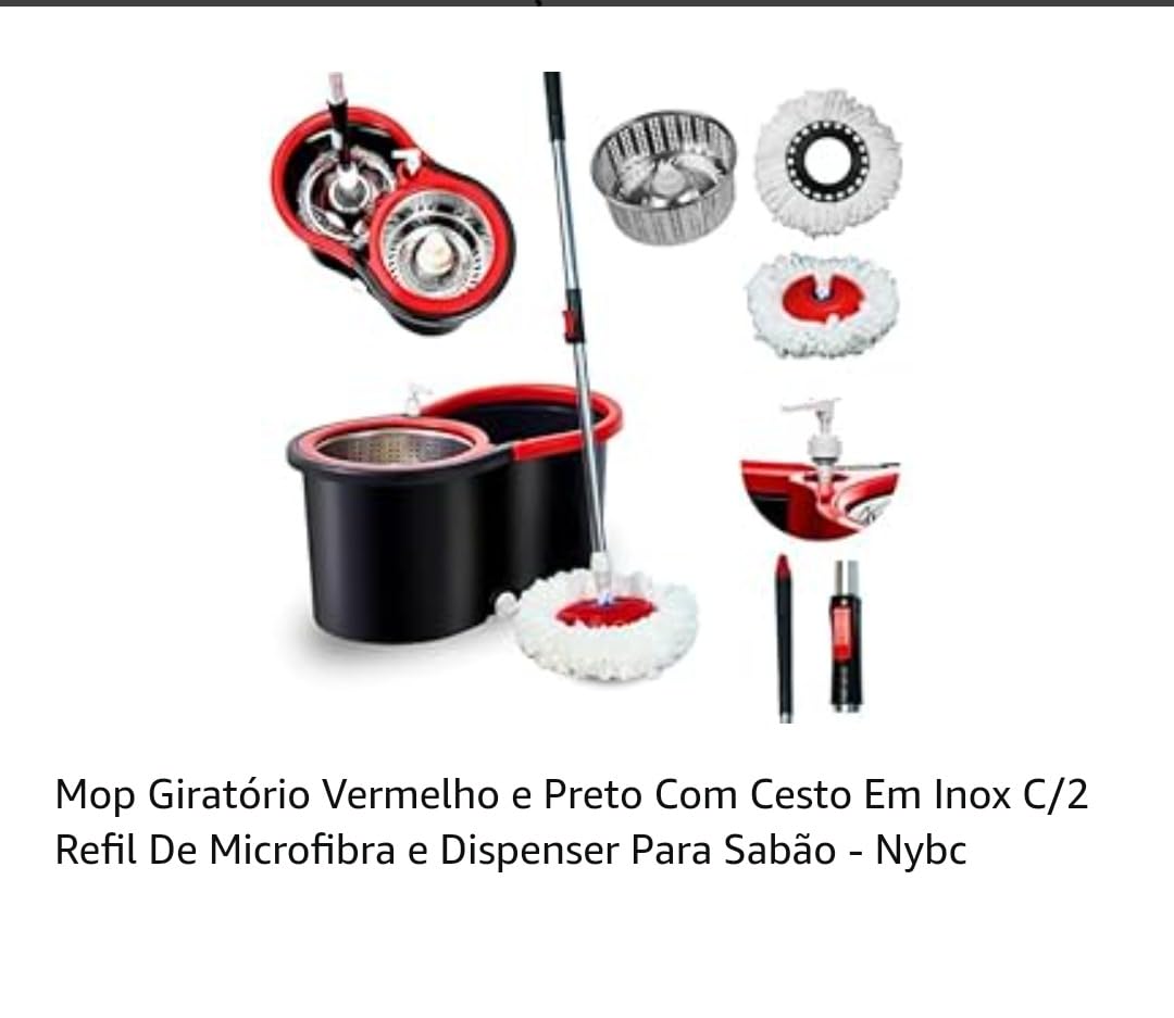 Mop Giratório 14L Vermelho Preto Inox 2 Refis Dispenser Limpeza Rápida IZEPOWER CLEAN photo review