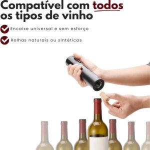 Kit Abridor de Vinho Elétrico 4 Peças Preto Inox Premium IZEVINO PRO