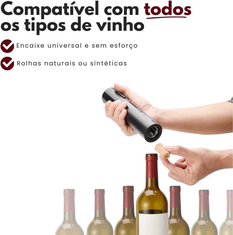 Kit Abridor de Vinho Elétrico 4 Peças Preto Inox Premium IZEVINO PRO