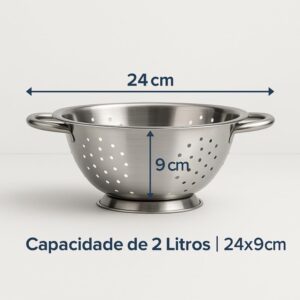 Escorredor Inox Premium 24cm Alças Firmes Resistente ao Calor Multiuso IZECHOP PRO