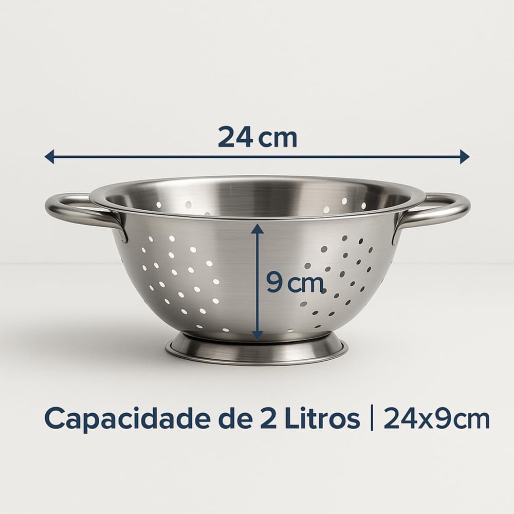 Escorredor Inox Premium 24cm Alças Firmes Resistente ao Calor Multiuso IZECHOP PRO