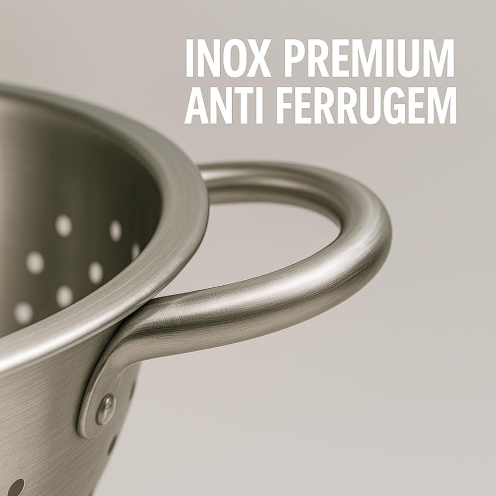 Escorredor Inox Premium 24cm Alças Firmes Resistente ao Calor Multiuso IZECHOP PRO