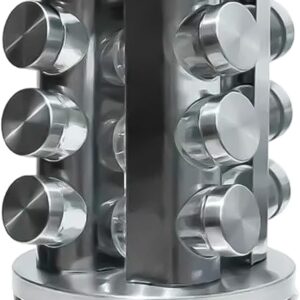 Porta Condimentos Giratório 12 Potes Vidro Inox Aço Escovado Premium IZEFLAVOR PRO