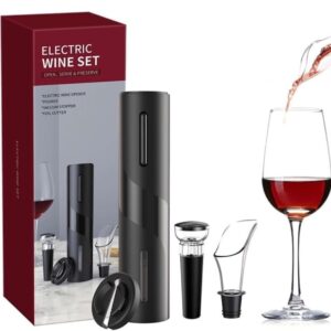 Kit Abridor de Vinho Elétrico 4 Peças Preto Inox Premium IZEVINO PRO