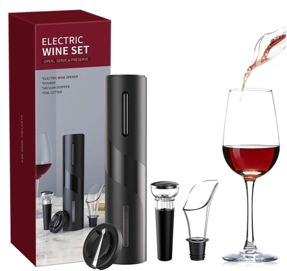 Kit Abridor de Vinho Elétrico 4 Peças Preto Inox Premium IZEVINO PRO