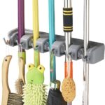 Suporte para Vassoura e Mop Parede 5 Espaços 6 Ganchos 16kg Inox Organizador Multiuso IZEHOLD PRO