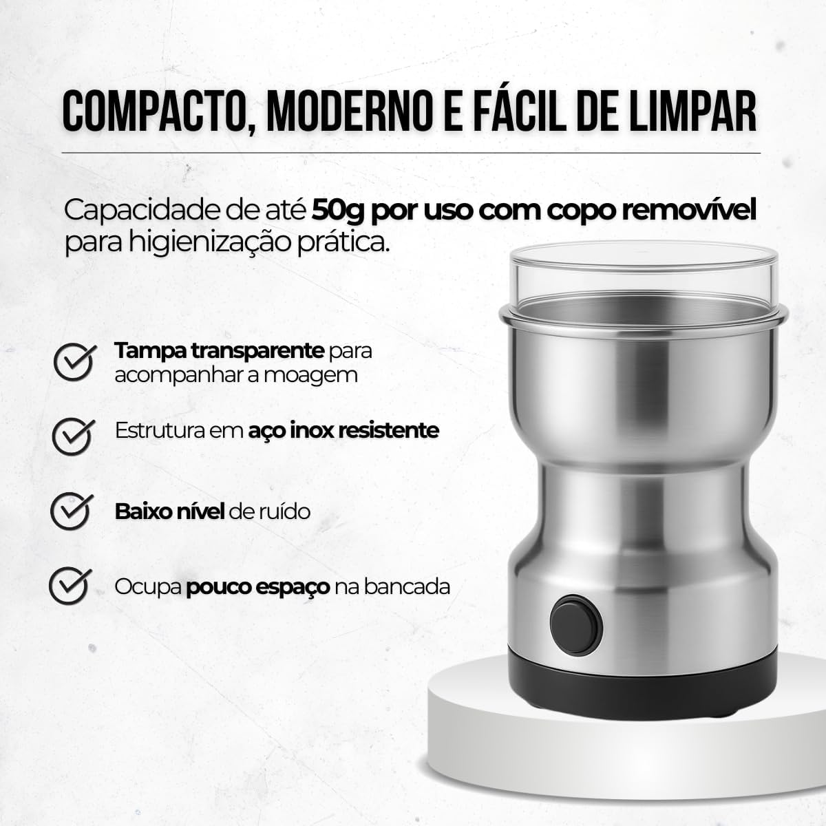 Moedor de Café Elétrico 220V Aço Inox 400ml 150W Multiuso Rápido IZESMART CHOP IZESHOP Moedor elétrico de café IZESMART CHOP em aço inox com design compacto para cozinha
