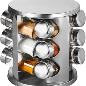 Porta Condimentos Giratório 12 Potes Vidro Inox Aço Escovado Premium IZEFLAVOR PRO