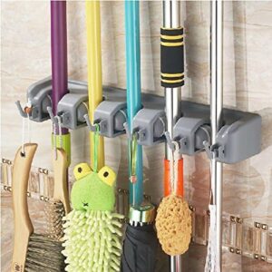 Suporte para Vassoura e Mop Parede 5 Espaços 6 Ganchos 16kg Inox Organizador Multiuso IZEHOLD PRO