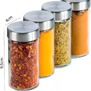 Porta Condimentos Giratório 12 Potes Vidro Inox Aço Escovado Premium IZEFLAVOR PRO