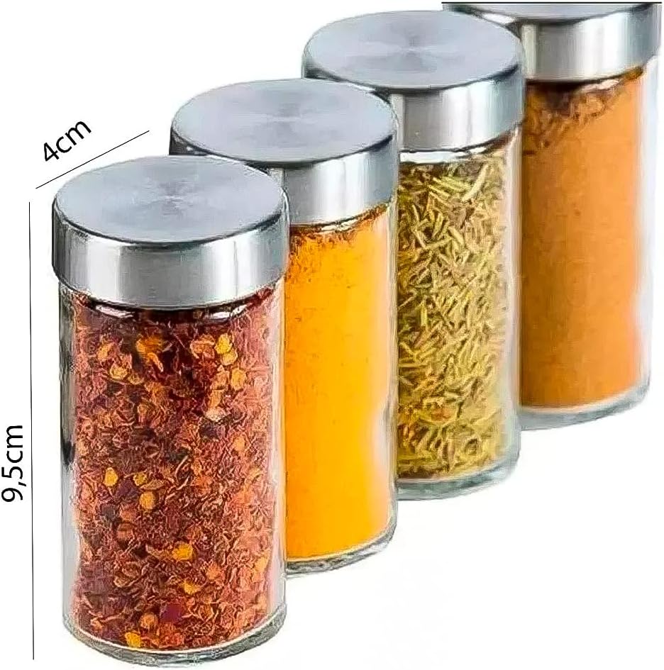 Porta Condimentos Giratório 12 Potes Vidro Inox Aço Escovado Premium IZEFLAVOR PRO