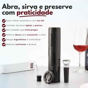 Kit Abridor de Vinho Elétrico 4 Peças Preto Inox Premium IZEVINO PRO