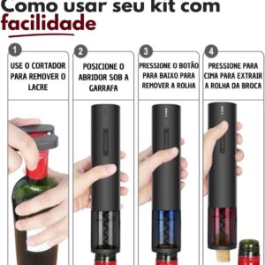 Kit Abridor de Vinho Elétrico 4 Peças Preto Inox Premium IZEVINO PRO