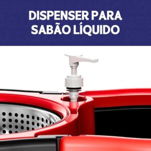 Mop Giratório 14L Vermelho Preto Inox 2 Refis Dispenser Limpeza Rápida IZEPOWER CLEAN