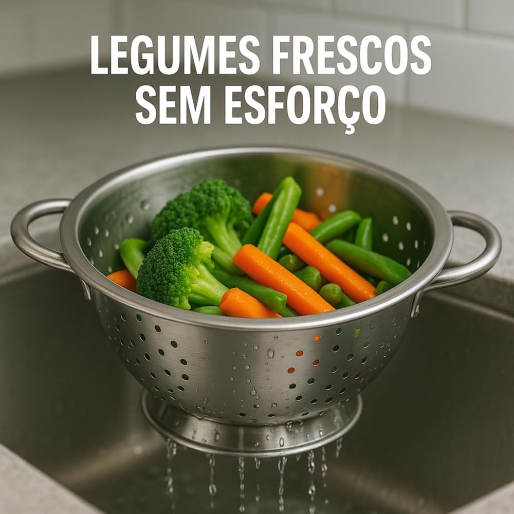 Escorredor Inox Premium 24cm Alças Firmes AntiFerrugem Resistente ao Calor Multiuso IZECHOP PRO