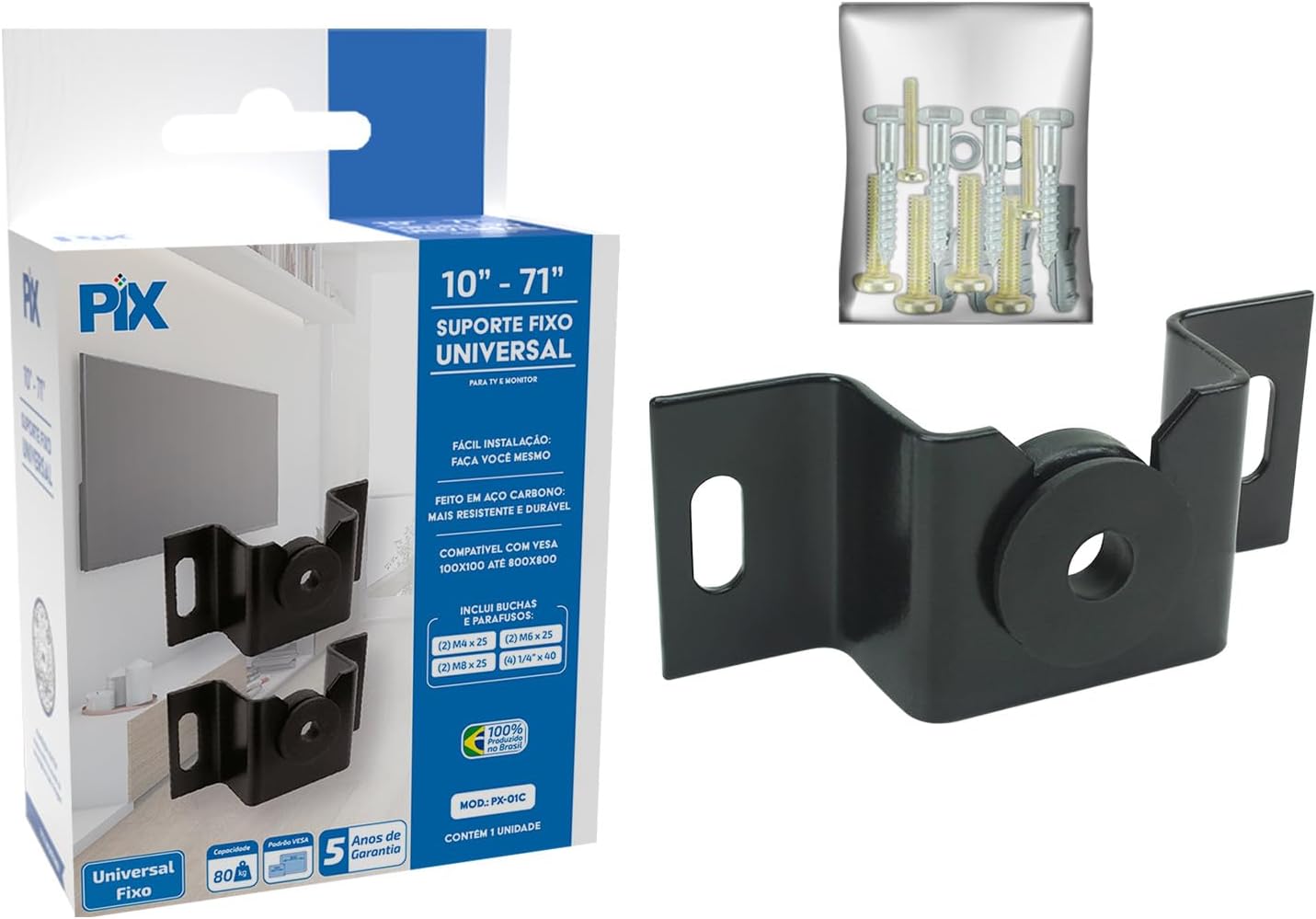 Suporte Fixo Universal TV 10 a 71 Polegadas Aço Carbono Trava Segura IZEWALL PRO