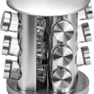 Porta Condimentos Giratório 12 Potes Vidro Inox Aço Escovado Premium IZEFLAVOR PRO