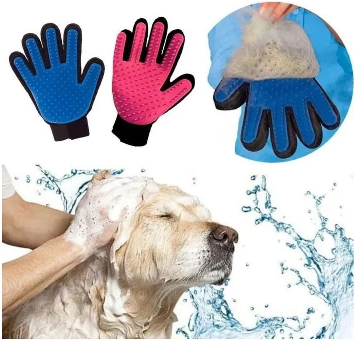 Luva Escova Tira Pelos Pet Cães Gatos Borracha Azul Preta Ajustável Massageadora IZECARE PRO IZESHOP Luva escova para cães gatos e outros animais de estimação mão direita IZECARE PRO
