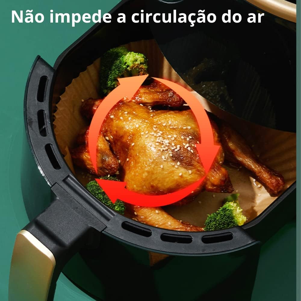 Papel Descartável Antiaderente Air Fryer 3 a 5L 50 Unidades Bege Premium IZEAIR MAX IZESHOP Forma descartável antiaderente bege para air fryer com medidas para 3 a 5 litros