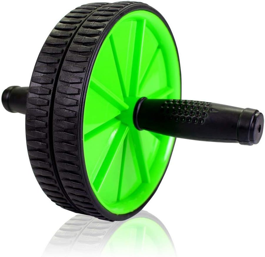 Roda Abdominal Dupla Rolo Fitness Preto 18cm com Apoio Joelho Premium IZECORE PRO