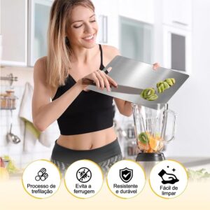 Tábua de Corte Inox 304 Dupla Face 36x25cm Prata Premium Antibactéria IZECHOP PRO