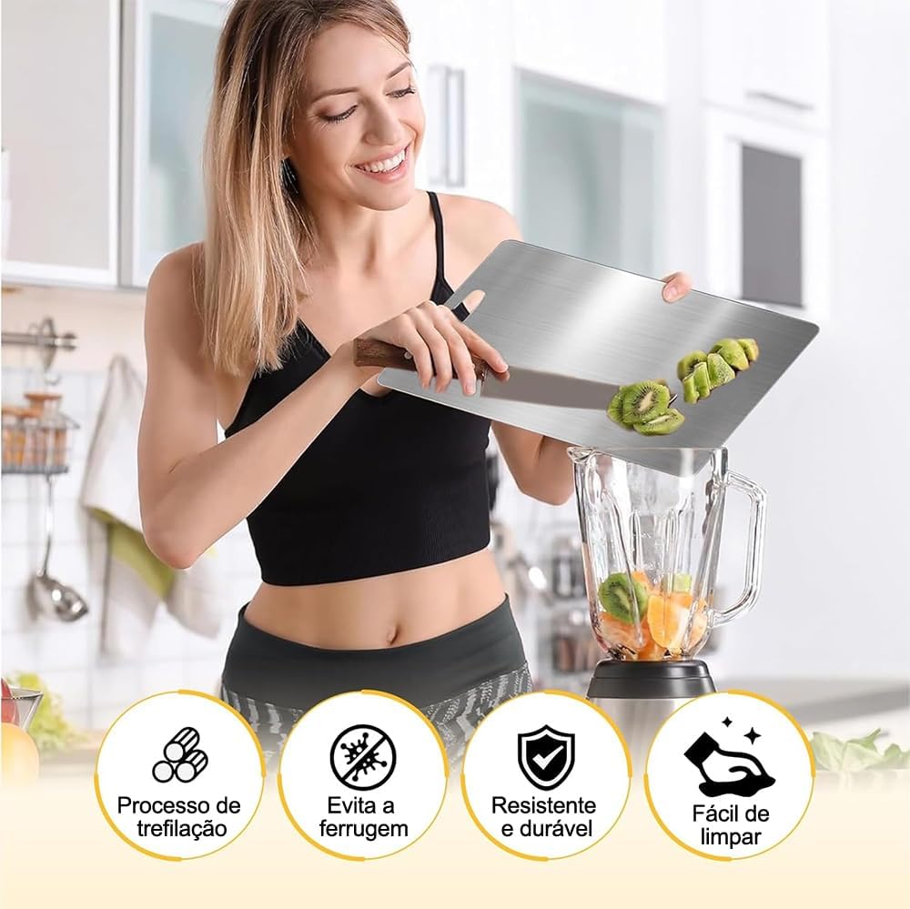 Tábua de Corte Inox 304 Dupla Face 36x25cm Prata Premium Antibactéria IZECHOP PRO