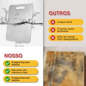 Tábua de Corte Inox 304 Dupla Face 36x25cm Prata Premium Antibactéria IZECHOP PRO