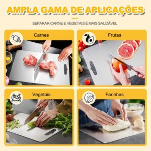 Tábua de Corte Inox 304 Dupla Face 36x25cm Prata Premium Resistência Total IZECHOP PRO