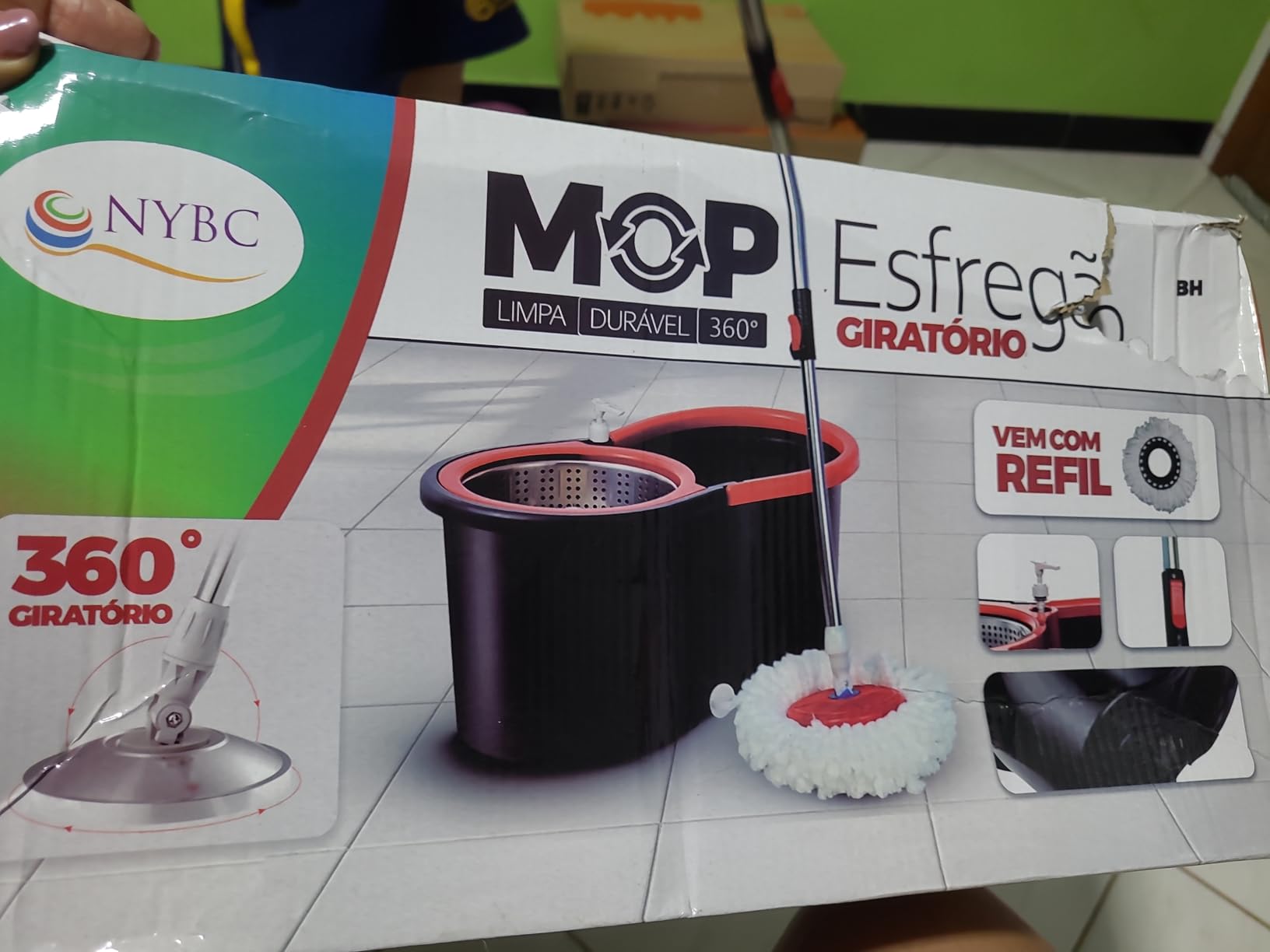Mop Giratório 14L Vermelho Preto Inox 2 Refis Dispenser Limpeza Rápida IZEPOWER CLEAN photo review