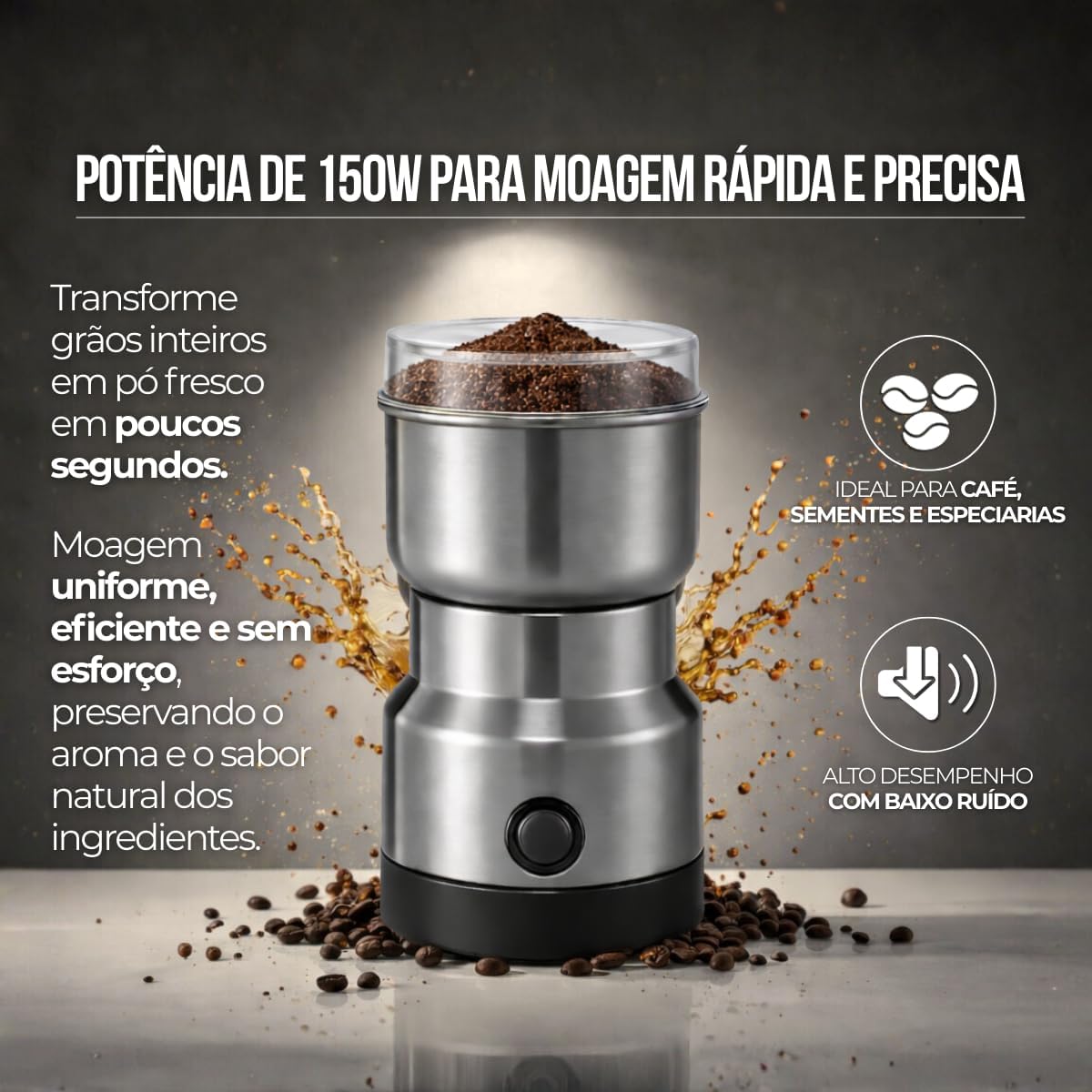 Moedor de Café Elétrico 220V Aço Inox 400ml 150W Multiuso Rápido IZESMART CHOP IZESHOP Moedor elétrico IZESMART CHOP para café em grãos, sementes e especiarias secas