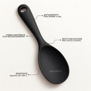 Jogo 3 Colheres de Silicone Cabo Curto Preto Resistente Antiaderente Premium IZECHOP PRO