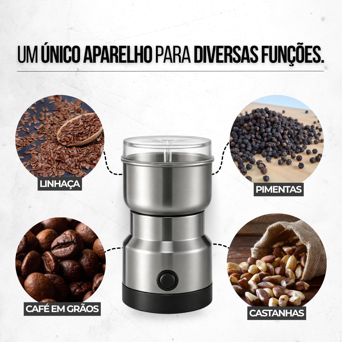 Moedor de Café Elétrico 220V Aço Inox 400ml 150W Multiuso Rápido IZESMART CHOP IZESHOP Moedor multiuso para linhaça, chia, pimenta, castanhas e amendoim com lâminas duráveis