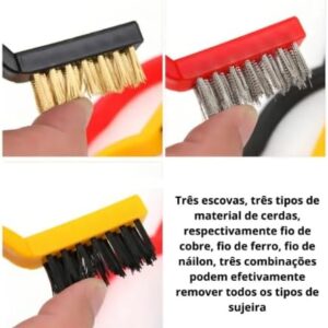 Kit 3 Escovas de Limpeza Nylon Metal Aço Cabo Ergonômico Premium IZEPOWER PRO