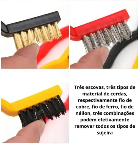 Kit 3 Escovas de Limpeza Nylon Metal Aço Cabo Ergonômico Premium IZEPOWER PRO