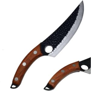 Faca Artesanal Damasco 6" Aço Inox Cabo Madeira Bainha Pano Leve Tática Camping Caça IZEKNIFE PRO