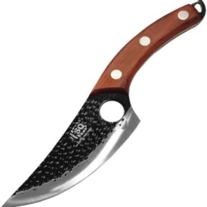 Faca Artesanal Damasco 6" Aço Inox Cabo Madeira Bainha Pano Leve Tática Camping Caça IZEKNIFE PRO