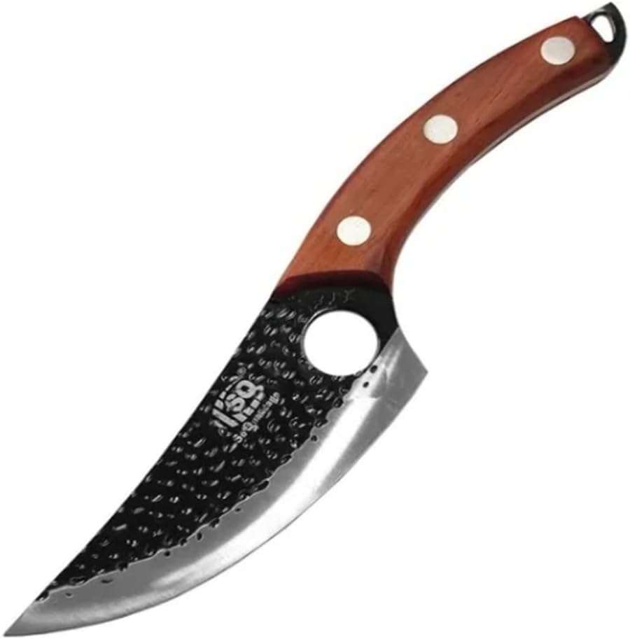 Faca Artesanal Damasco 6" Aço Inox Cabo Madeira Bainha Pano Leve Tática Camping Caça IZEKNIFE PRO