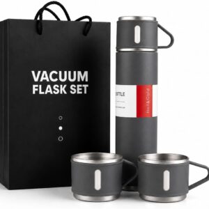 Garrafa Térmica Inox 500ml Fosca Cinza 3 Copos Click Rápido Premium IZEVENTURE