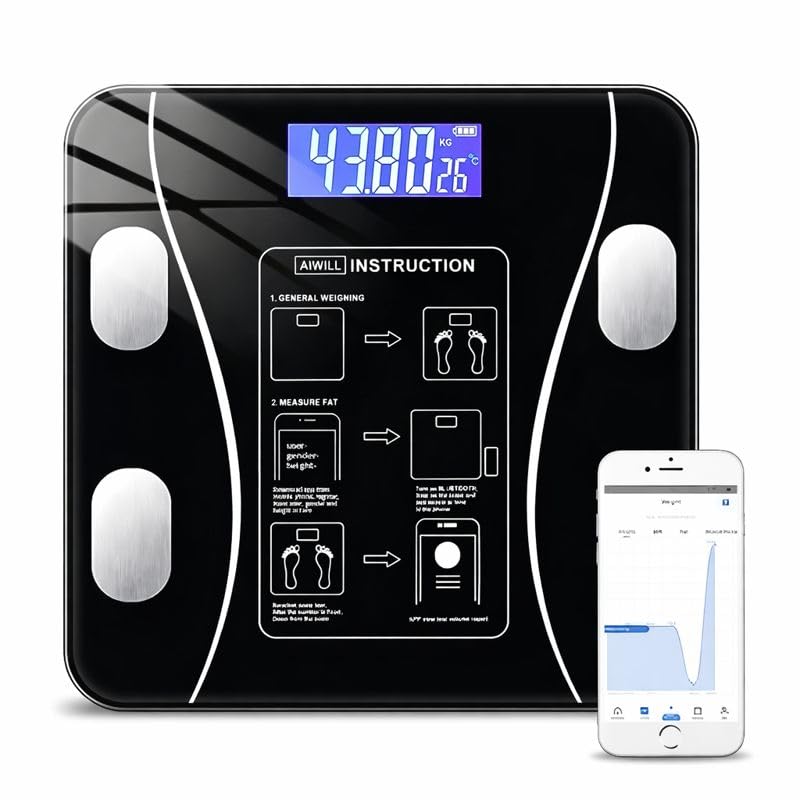 Balança Digital Bioimpedância Bluetooth Vidro Temperado LED App Saúde IMC Gordura Corporal IZEFIT PRO IZESHOP Balança digital bioimpedância IZEFIT PRO com vidro temperado e visor LED