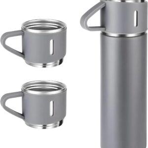 Garrafa Térmica Inox 500ml Fosca Cinza 3 Copos Click Rápido Premium IZEVENTURE