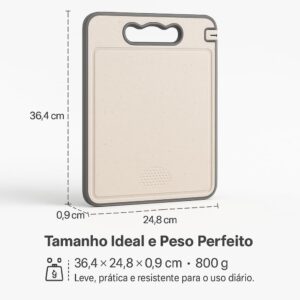 Tábua de Corte Inox Dupla Face Fibra de Trigo Antirrespingo Antiderrapante Afiador IZECHOP PRO
